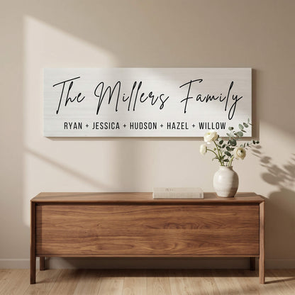 Custom Family Name Sign | Personalized Canvas Wall Art | Last Name & First Names Print | Modern Farmhouse Decor