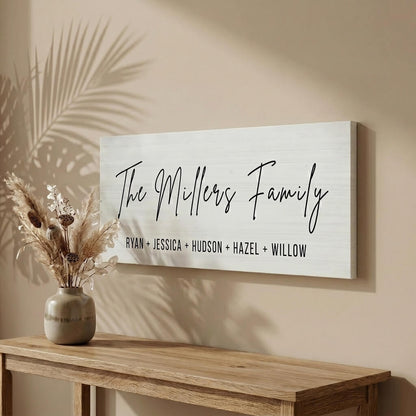 Custom Family Name Sign | Personalized Canvas Wall Art | Last Name & First Names Print | Modern Farmhouse Decor
