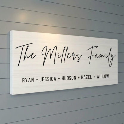 Custom Family Name Sign | Personalized Canvas Wall Art | Last Name & First Names Print | Modern Farmhouse Decor