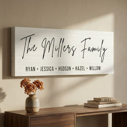 Custom Family Name Sign | Personalized Canvas Wall Art | Last Name & First Names Print | Modern Farmhouse Decor