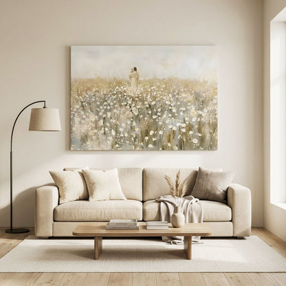 "He Carries Us" - Modern Jesus & Lamb Neutral Canvas Wall Art