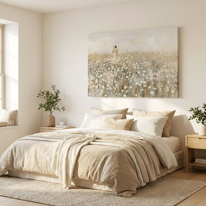 "He Carries Us" - Modern Jesus & Lamb Neutral Canvas Wall Art