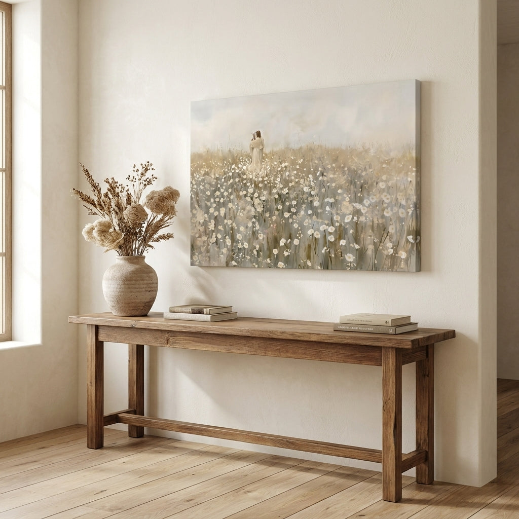 "He Carries Us" - Modern Jesus & Lamb Neutral Canvas Wall Art