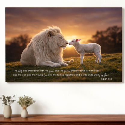 Isaiah 11:6 The Lion and the Lamb KJV Scripture Canvas Wall Art - Sunrise Meadow Decor