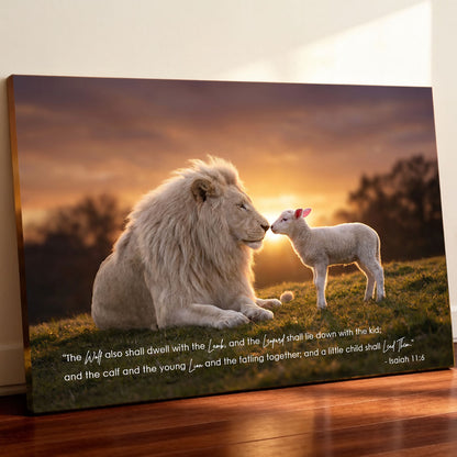 Isaiah 11:6 The Lion and the Lamb KJV Scripture Canvas Wall Art - Sunrise Meadow Decor