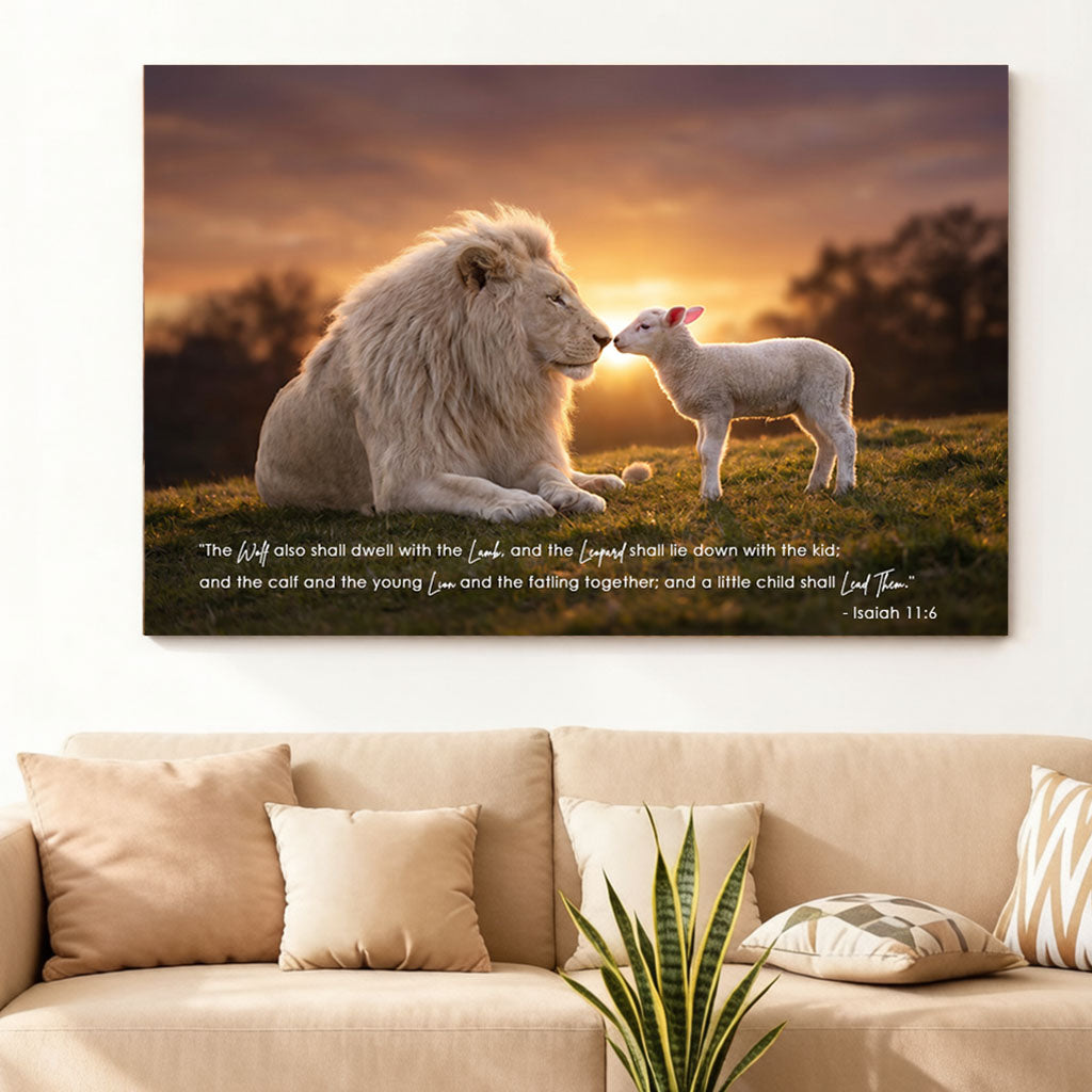 Isaiah 11:6 The Lion and the Lamb KJV Scripture Canvas Wall Art - Sunrise Meadow Decor