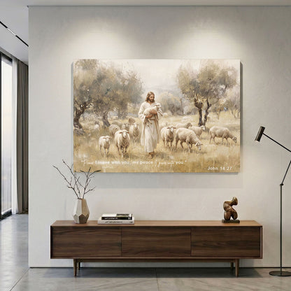 The Good Shepherd with Lamb and Sheep Canvas Wall Art - Classical Landscape Painting for Home