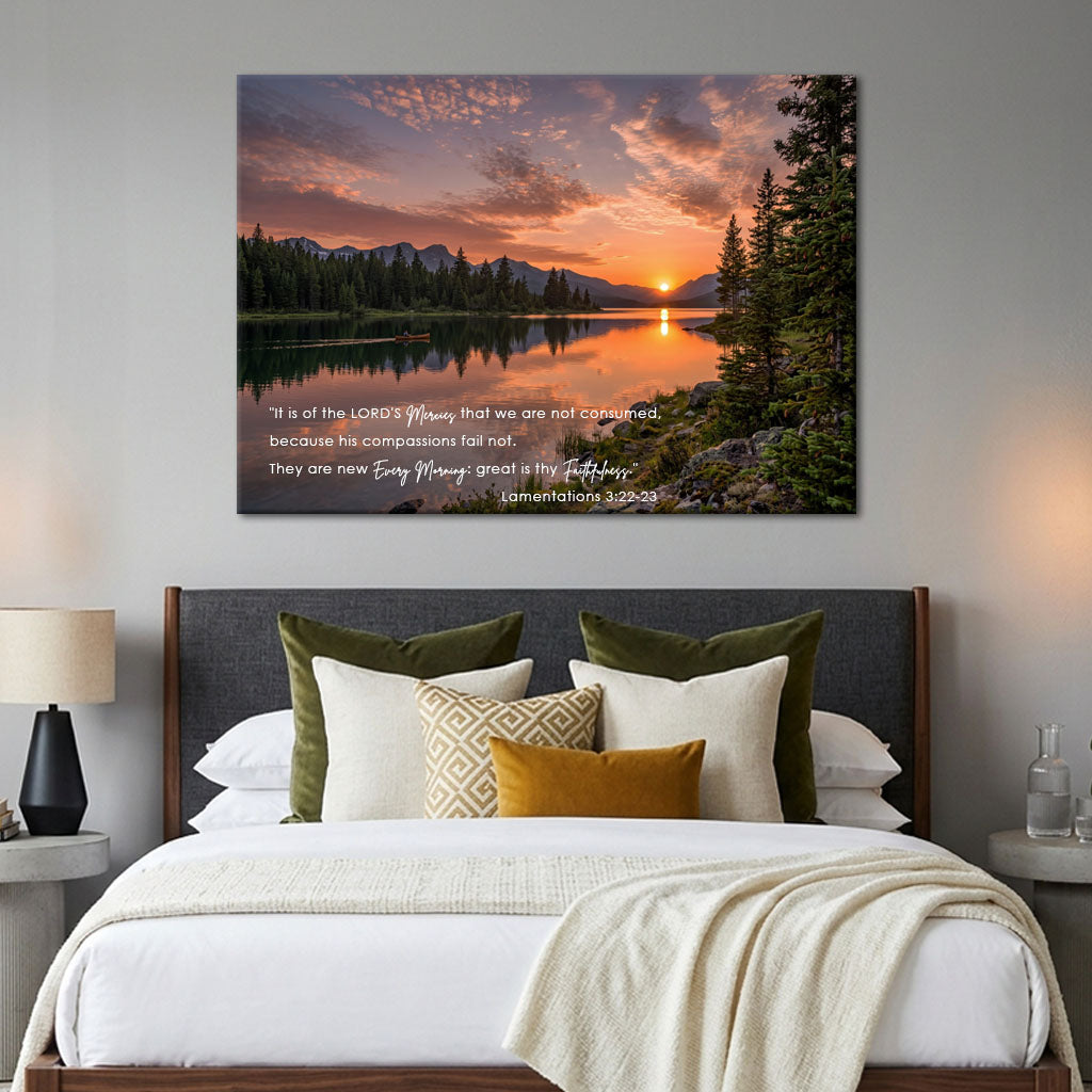 Lamentations 3:22-23 Great Is Thy Faithfulness KJV Canvas Wall Art