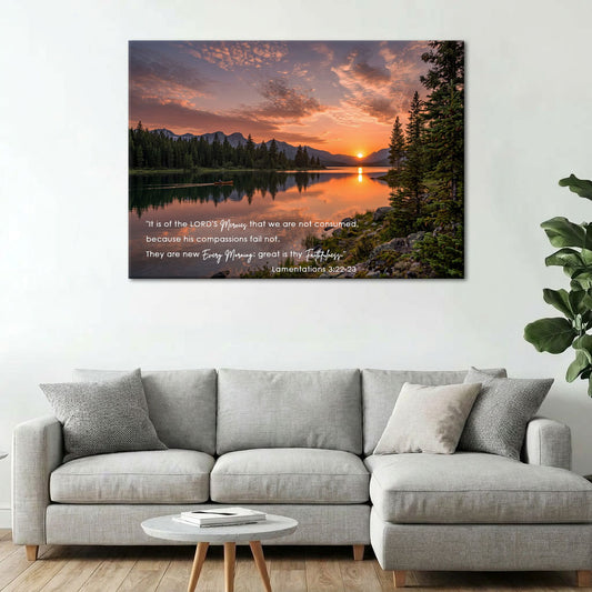 Lamentations 3:22-23 Great Is Thy Faithfulness KJV Canvas Wall Art