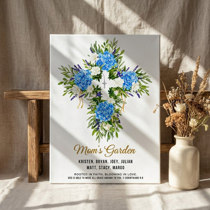 Mom’s Garden Personalized Floral Cross Canvas Print – Christian Gift for Mom