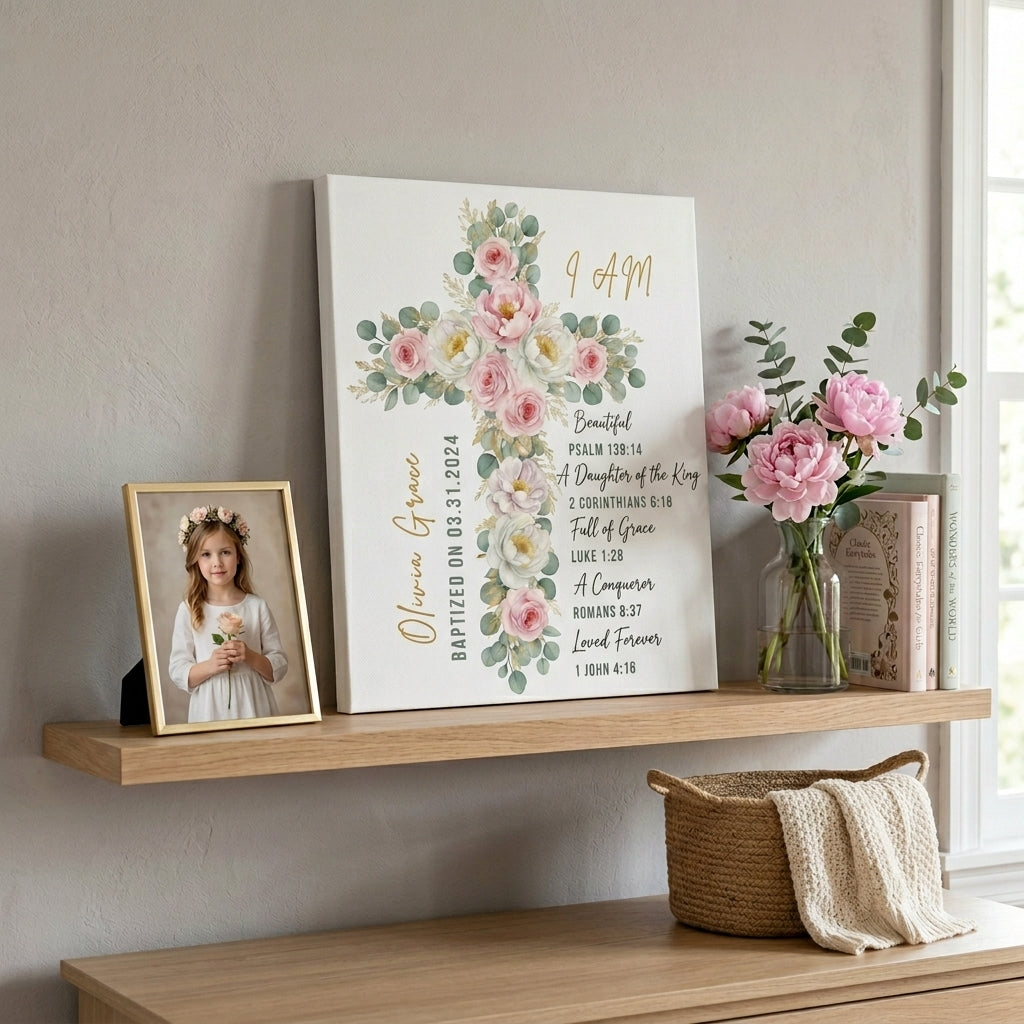 Personalized Christian Wall Art for Girls – Baptism & Sacrament Keepsake – Scriptural Home Decor