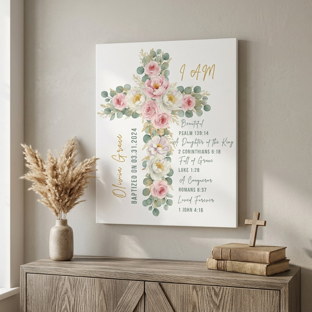Personalized Christian Wall Art for Girls – Baptism & Sacrament Keepsake – Scriptural Home Decor