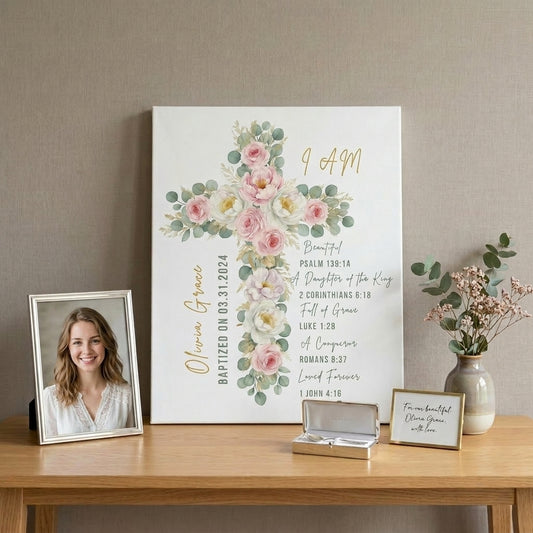 Personalized Christian Wall Art for Girls – Baptism & Sacrament Keepsake – Scriptural Home Decor