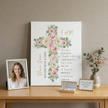 Personalized Christian Wall Art for Girls – Baptism & Sacrament Keepsake – Scriptural Home Decor