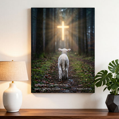 Psalm 119:105 Thy Word Is a Lamp KJV Scripture Canvas Wall Art - Lamb and Cross Forest Decor