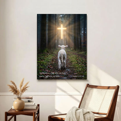Psalm 119:105 Thy Word Is a Lamp KJV Scripture Canvas Wall Art - Lamb and Cross Forest Decor