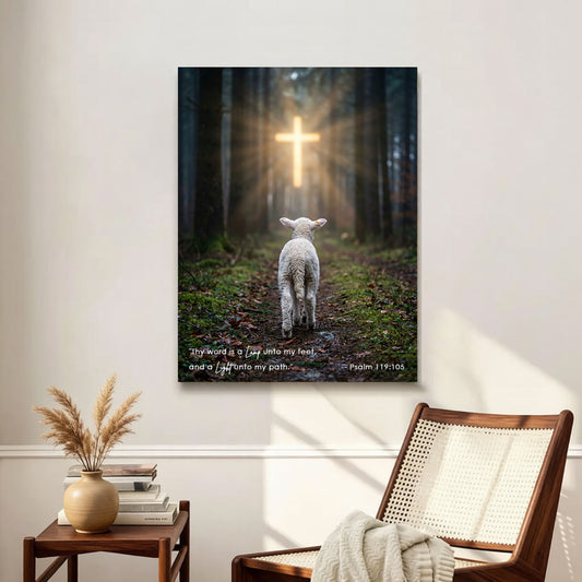 Psalm 119:105 Thy Word Is a Lamp KJV Scripture Canvas Wall Art - Lamb and Cross Forest Decor