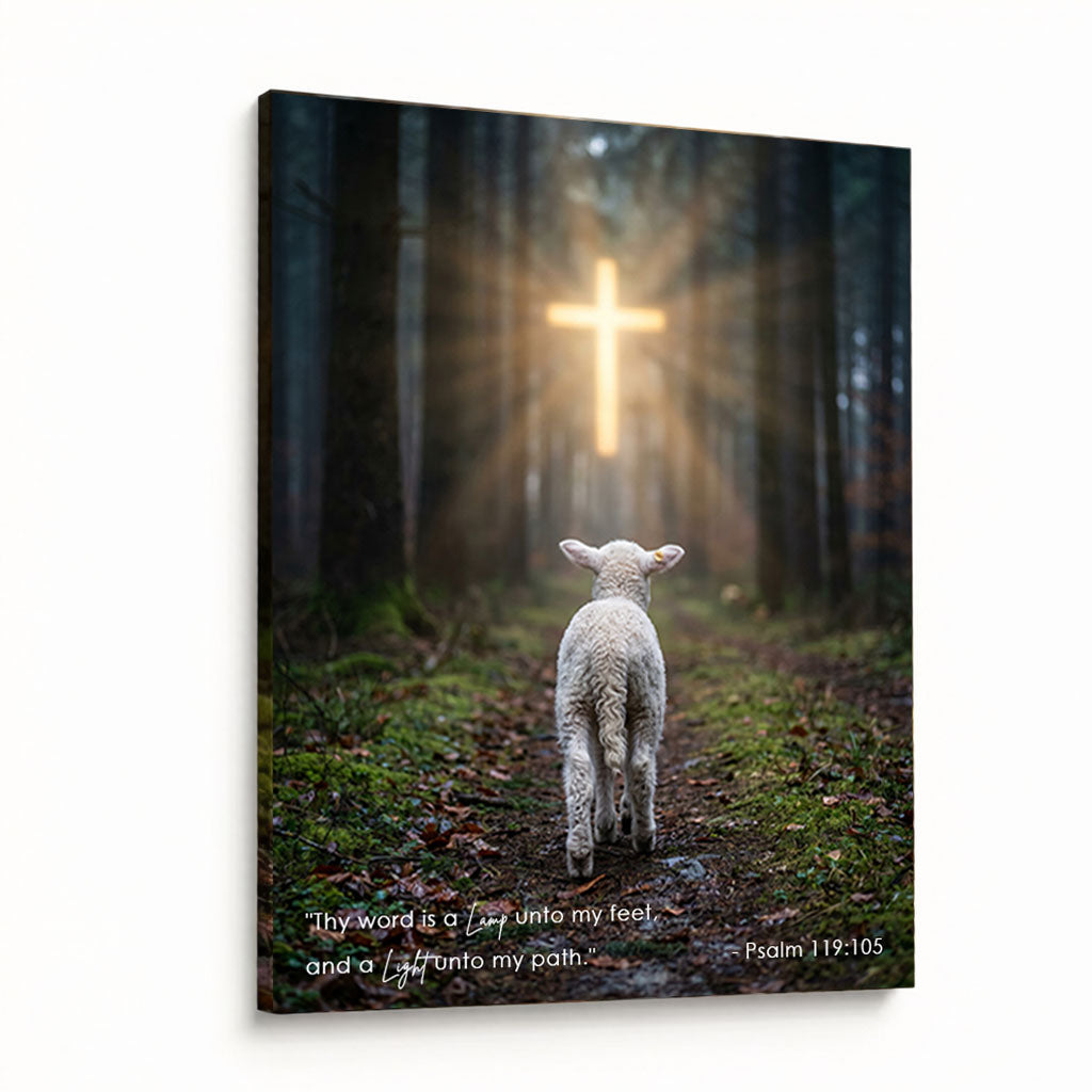Psalm 119:105 Thy Word Is a Lamp KJV Scripture Canvas Wall Art - Lamb and Cross Forest Decor