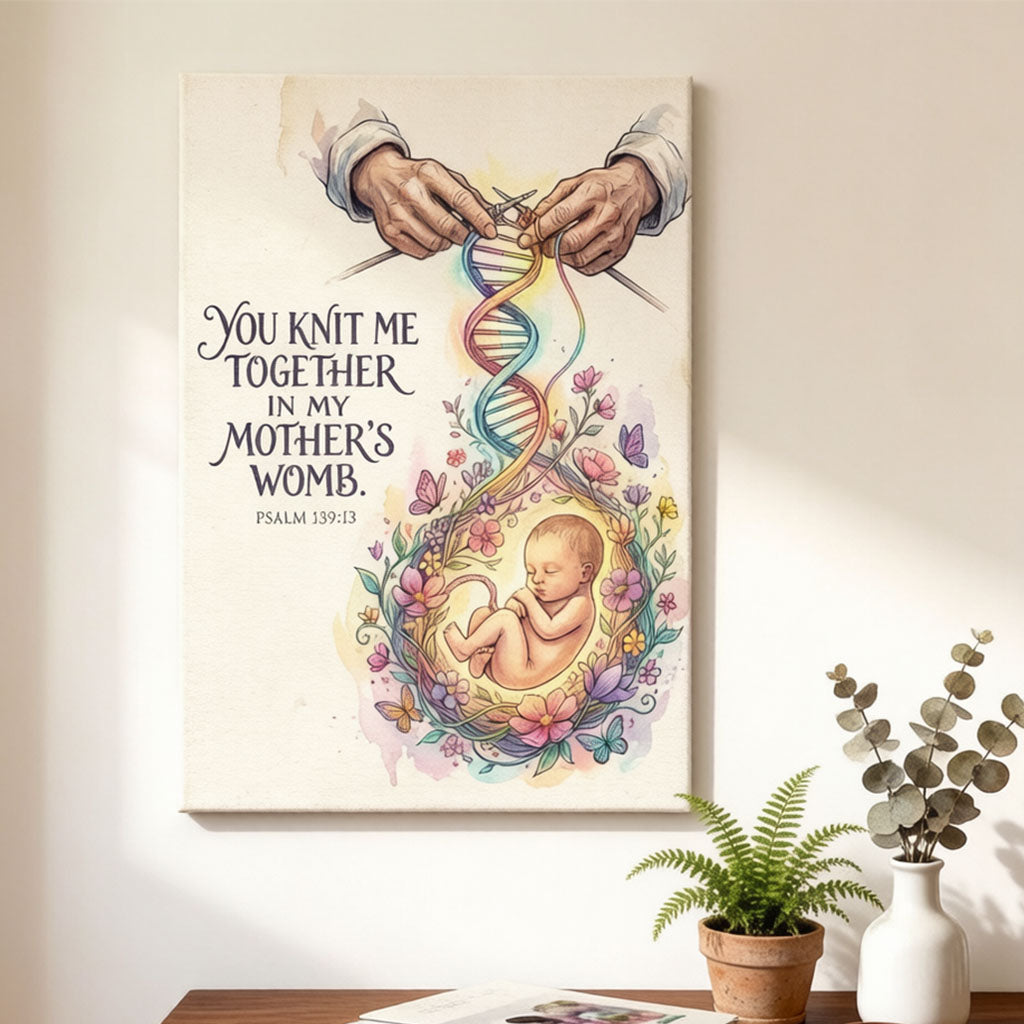 Psalm 139:13 You Knit Me Together KJV Scripture Canvas Wall Art - Baby Nursery Decor