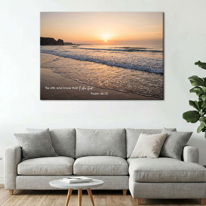 Psalm 46:10 Be Still and Know KJV Scripture Canvas Wall Art - Ocean Beach Sunset Decor