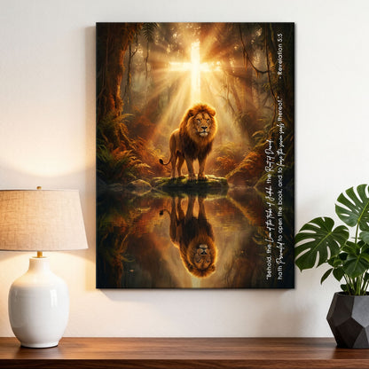 Revelation 5:5 Lion of the Tribe of Judah KJV Scripture Canvas Wall Art - Forest Cross Decor