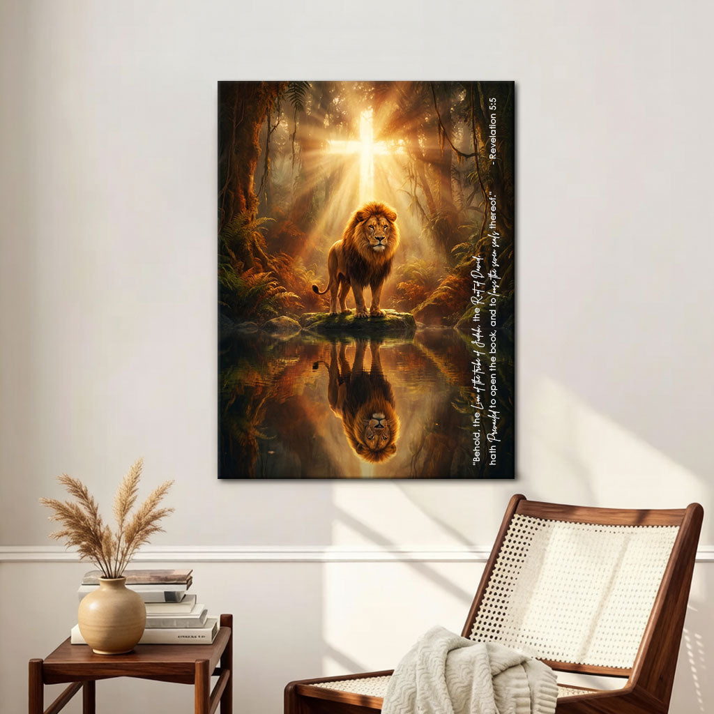 Revelation 5:5 Lion of the Tribe of Judah KJV Scripture Canvas Wall Art - Forest Cross Decor