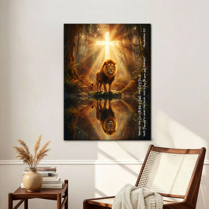 Revelation 5:5 Lion of the Tribe of Judah KJV Scripture Canvas Wall Art - Forest Cross Decor