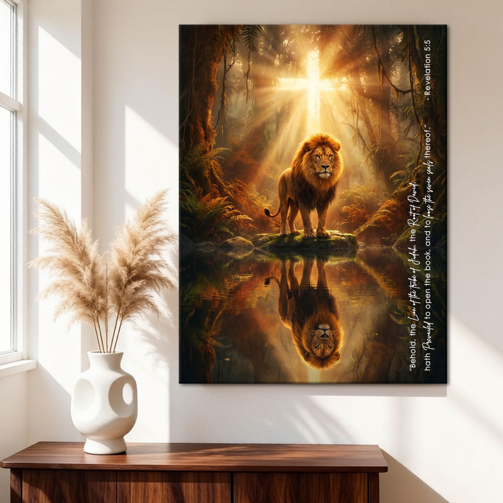Revelation 5:5 Lion of the Tribe of Judah KJV Scripture Canvas Wall Art - Forest Cross Decor