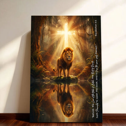 Revelation 5:5 Lion of the Tribe of Judah KJV Scripture Canvas Wall Art - Forest Cross Decor