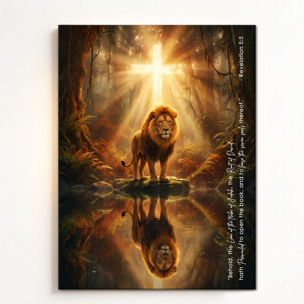 Revelation 5:5 Lion of the Tribe of Judah KJV Scripture Canvas Wall Art - Forest Cross Decor
