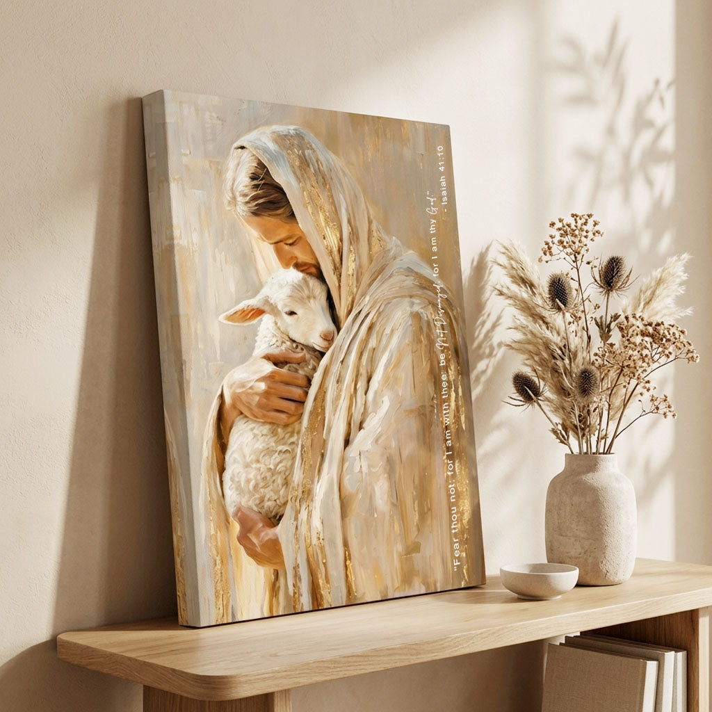Safe in His Arms Shepherd & Lamb Golden Embrace Portrait Canvas
