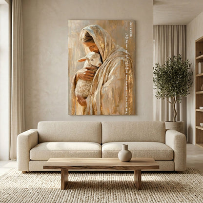 Safe in His Arms Shepherd & Lamb Golden Embrace Portrait Canvas
