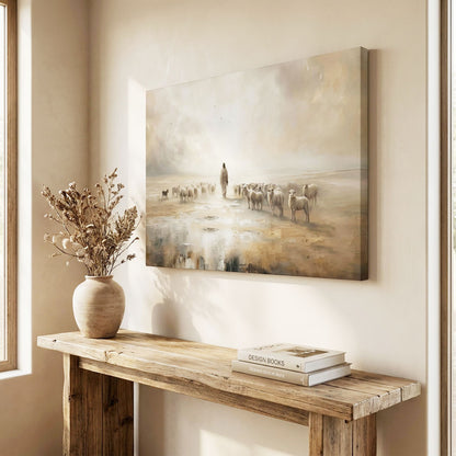 "The Good Shepherd" - Jesus Leading the Flock | Ethereal Landscape Canvas Art