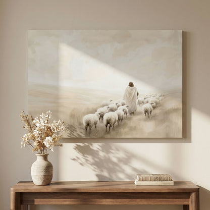 "The Walk of Faith" | Jesus Leading the Flock Minimalist Neutral Landscape Canvas