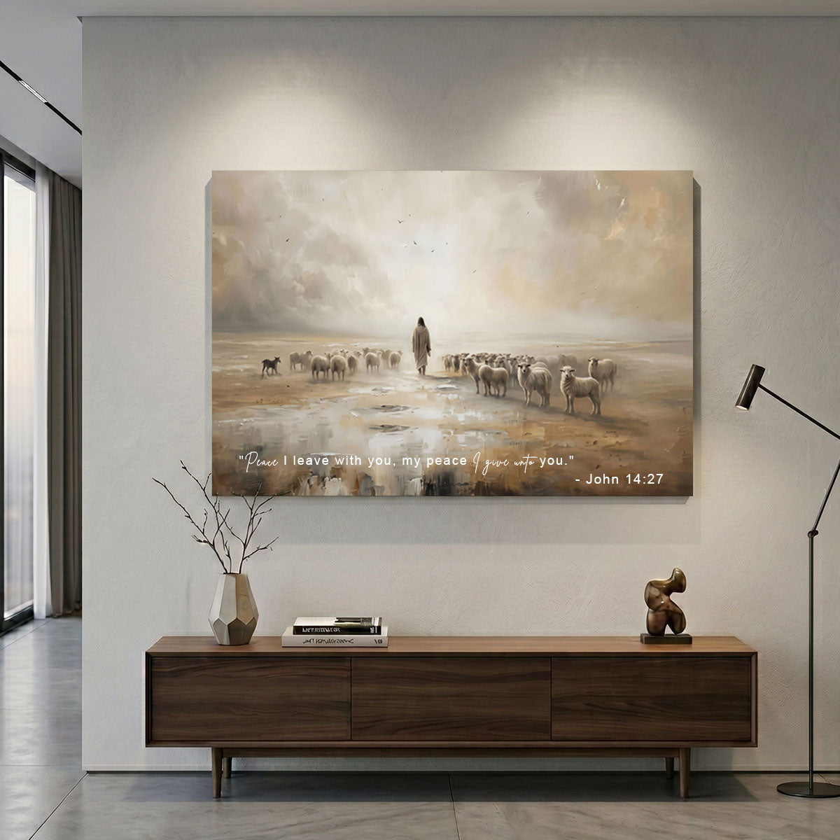 "The Good Shepherd" - Jesus Leading the Flock | Ethereal Landscape Canvas Art