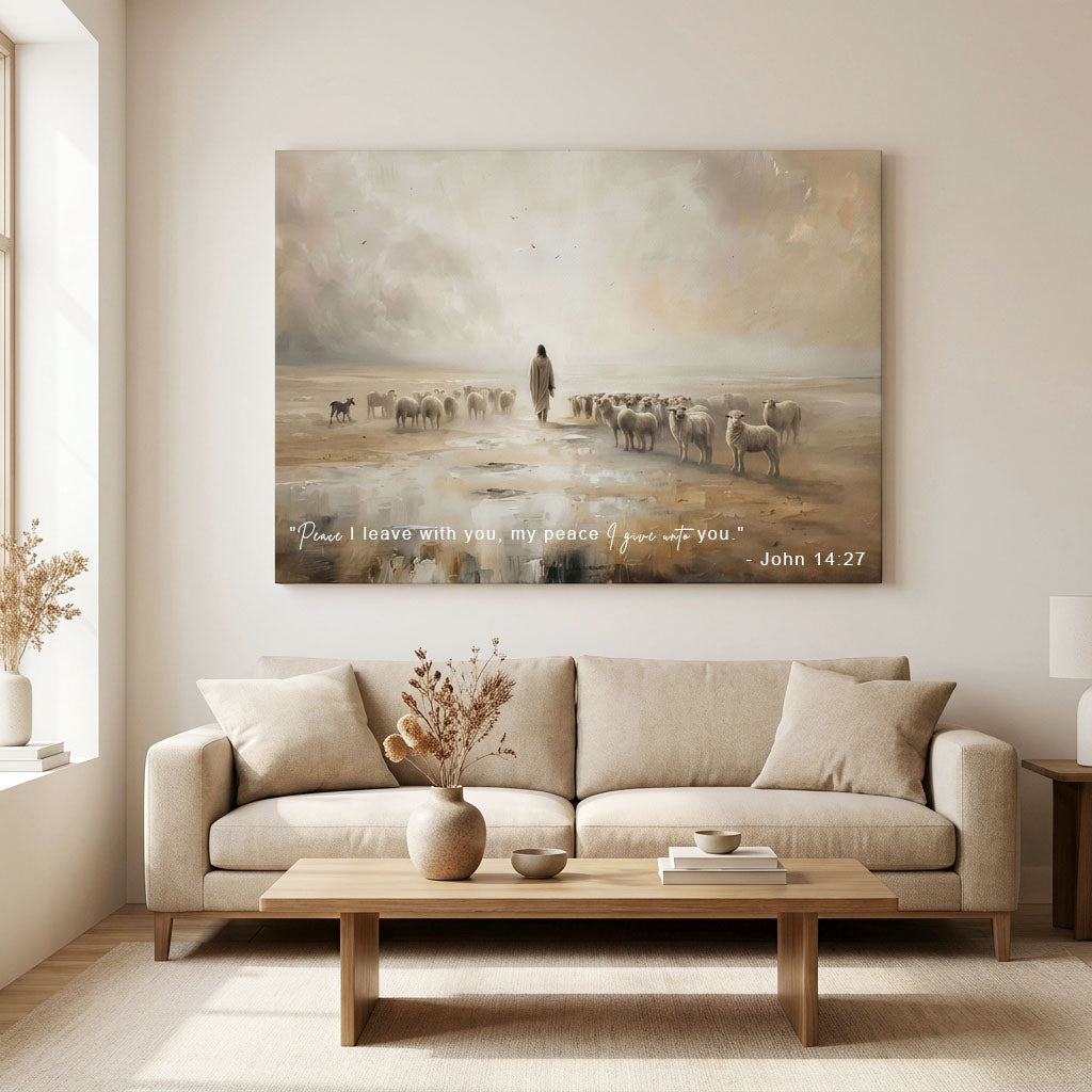 "The Good Shepherd" - Jesus Leading the Flock | Ethereal Landscape Canvas Art