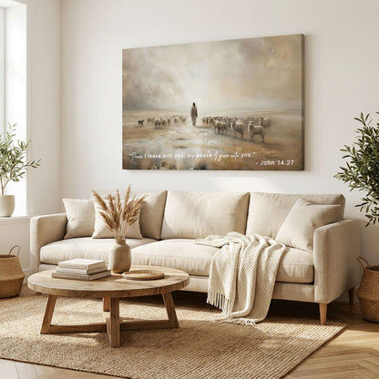 "The Good Shepherd" - Jesus Leading the Flock | Ethereal Landscape Canvas Art