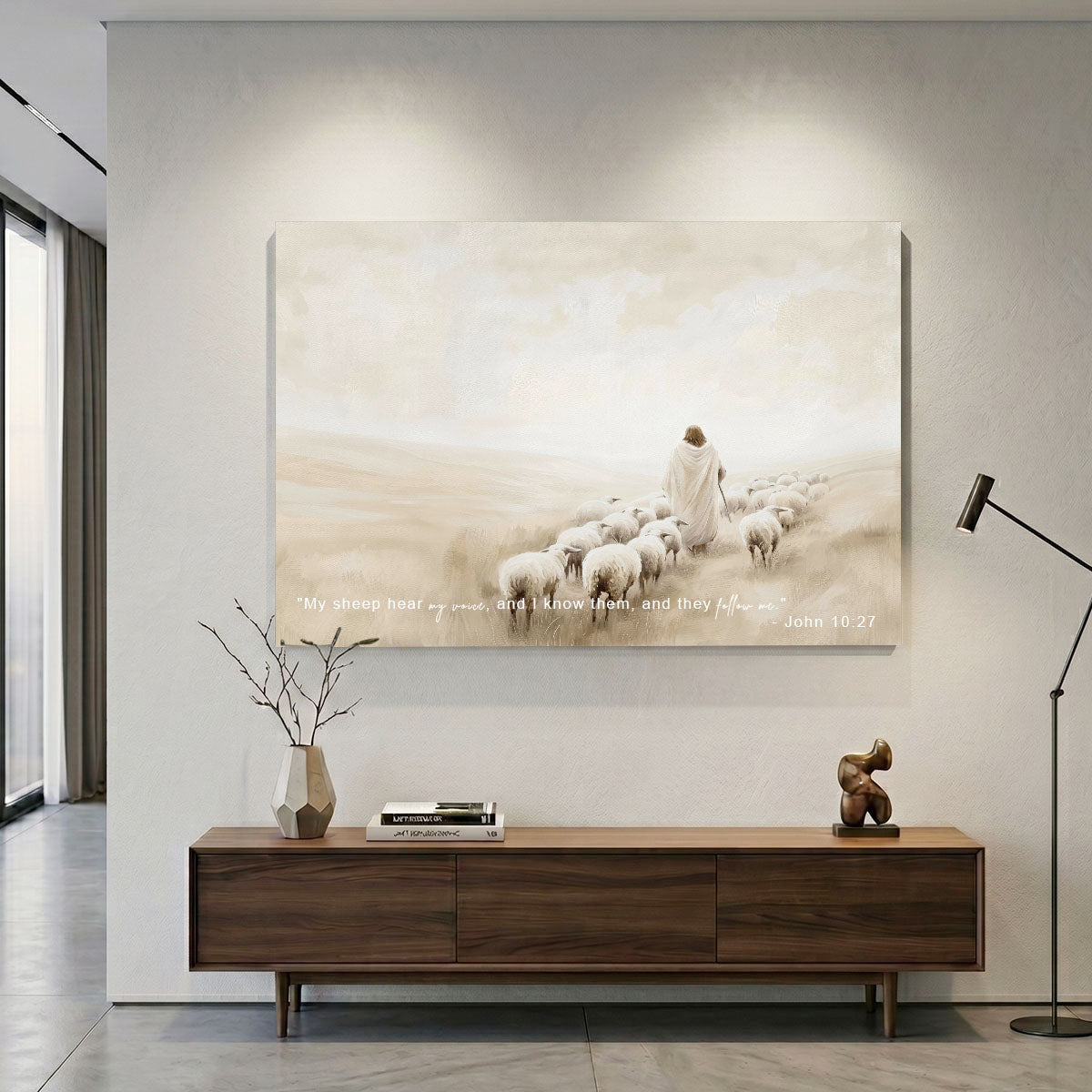"The Walk of Faith" | Jesus Leading the Flock Minimalist Neutral Landscape Canvas