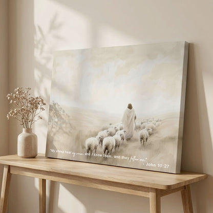 "The Walk of Faith" | Jesus Leading the Flock Minimalist Neutral Landscape Canvas