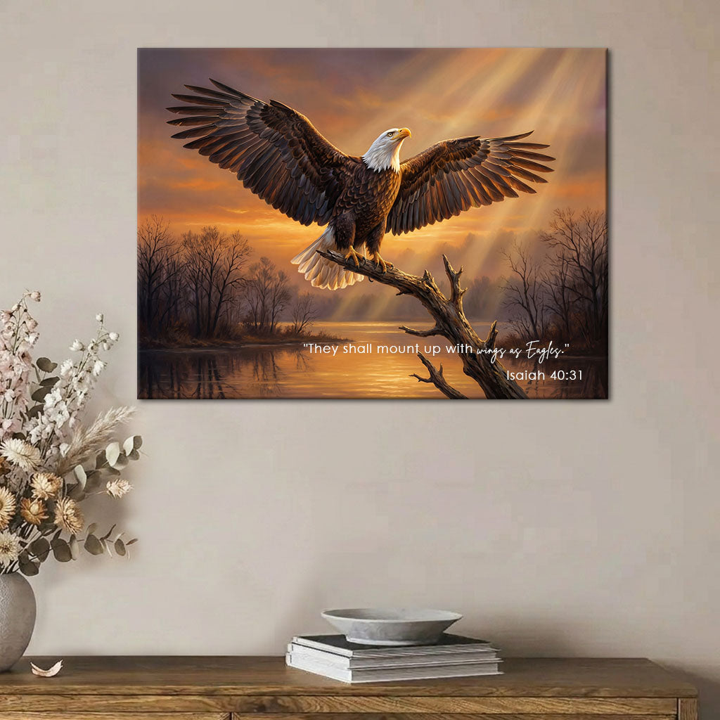 Isaiah 40:31 Wings as Eagles KJV Scripture Canvas Wall Art - Sunset Eagle Decor
