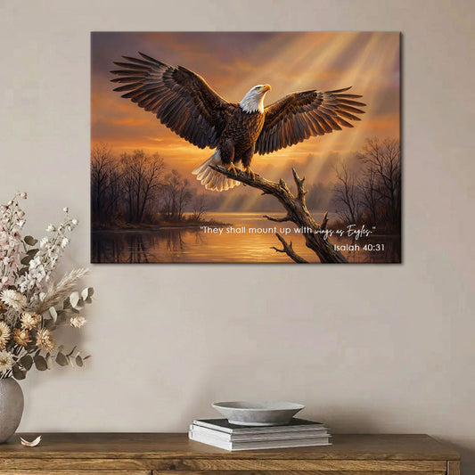 Isaiah 40:31 Wings as Eagles KJV Scripture Canvas Wall Art - Sunset Eagle Decor