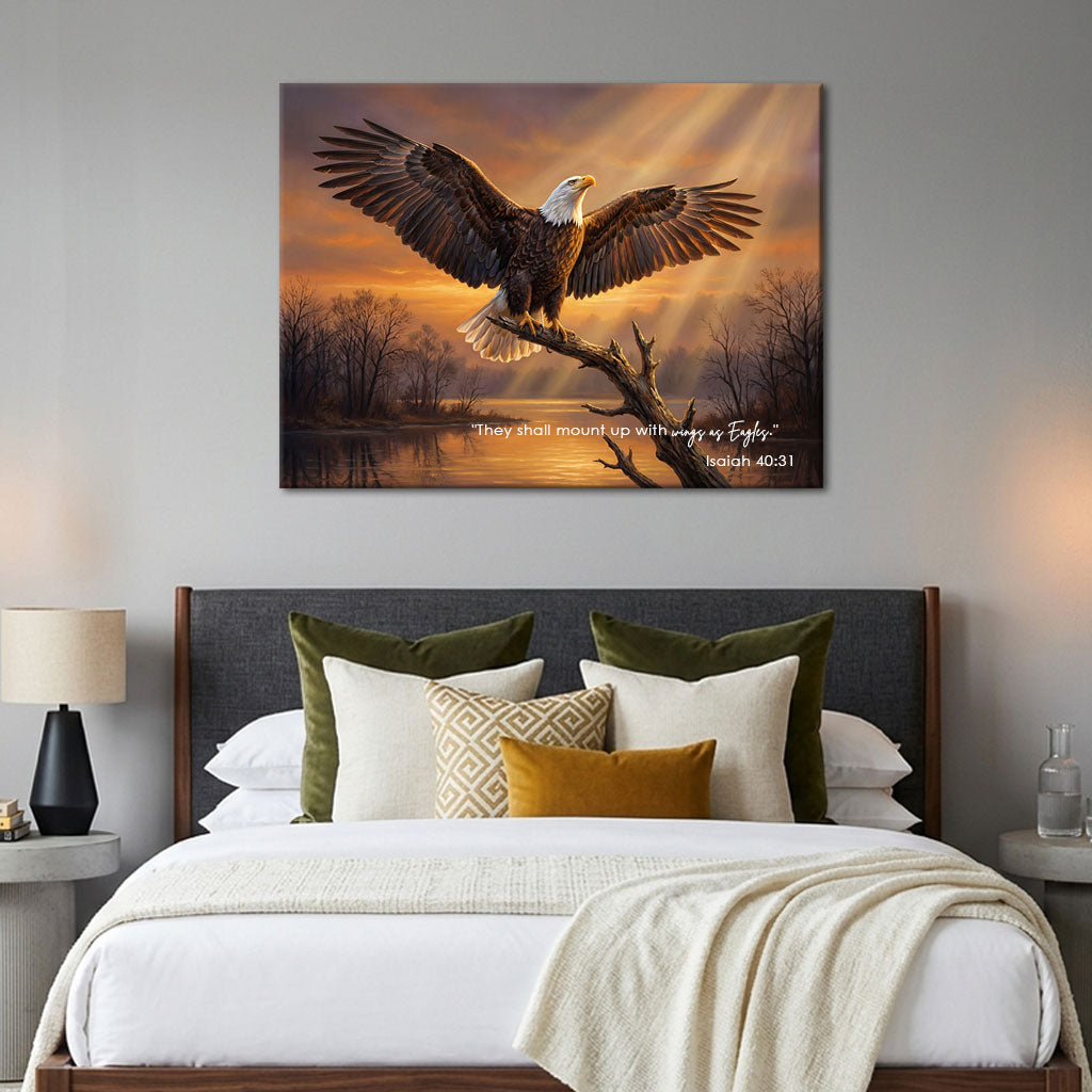 Isaiah 40:31 Wings as Eagles KJV Scripture Canvas Wall Art - Sunset Eagle Decor