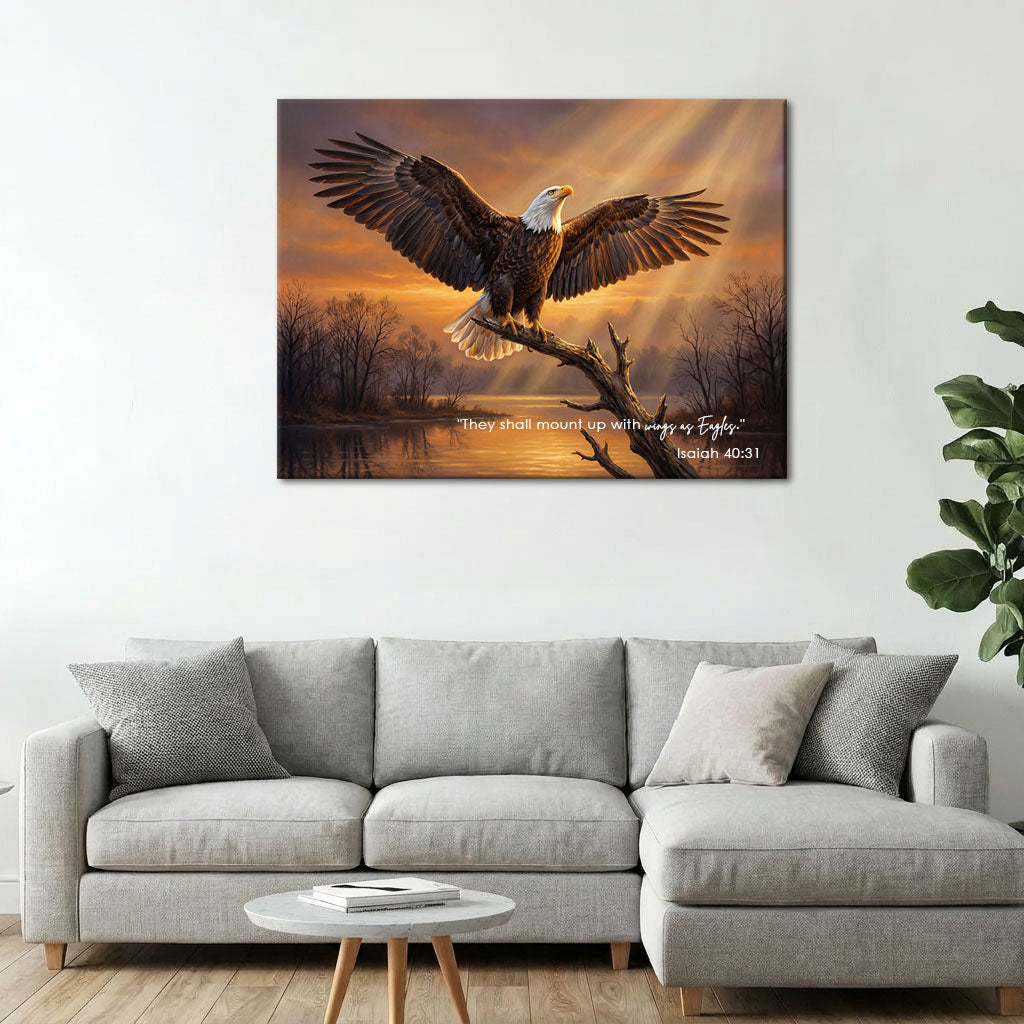 Isaiah 40:31 Wings as Eagles KJV Scripture Canvas Wall Art - Sunset Eagle Decor