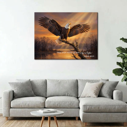 Isaiah 40:31 Wings as Eagles KJV Scripture Canvas Wall Art - Sunset Eagle Decor