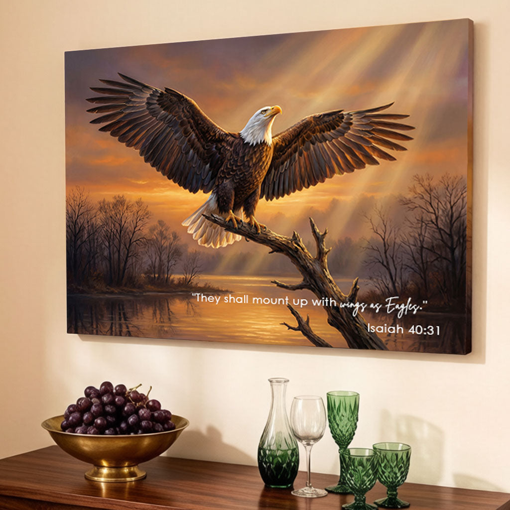 Isaiah 40:31 Wings as Eagles KJV Scripture Canvas Wall Art - Sunset Eagle Decor